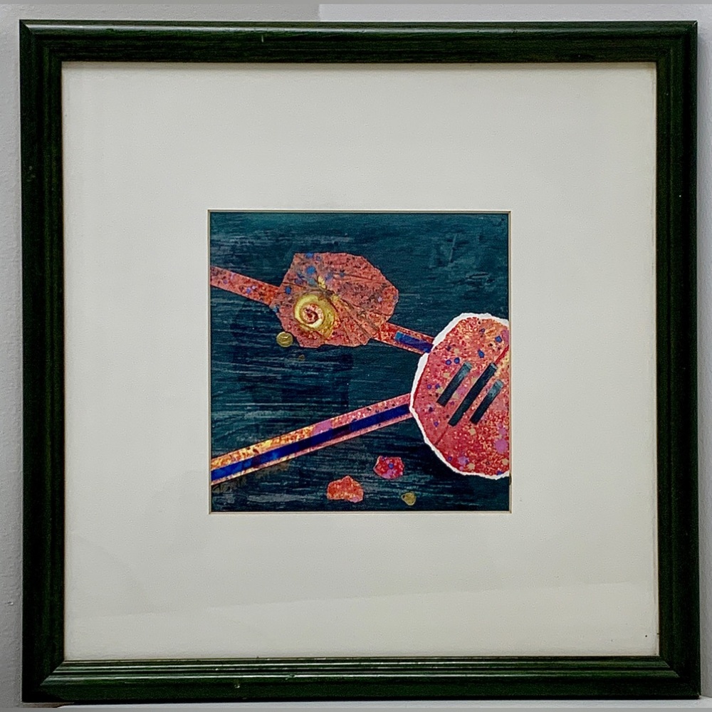 1990s Rare Vintage Framed “THE CAT” Abstract Gloria Allen Signed Artwork